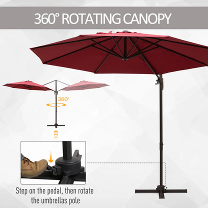 10ft Cantilever Patio Umbrella, 360° Rotation, Crank, Cross Base, Wine Red Offset Cantilever Umbrellas at Gallery Canada