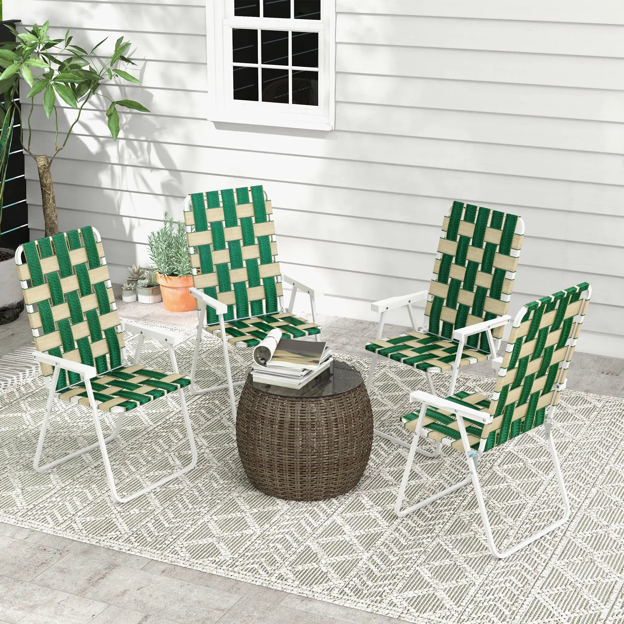 Folding Patio Chairs Set, 4 Pack With Armrests, Green Patio Chairs at Gallery Canada