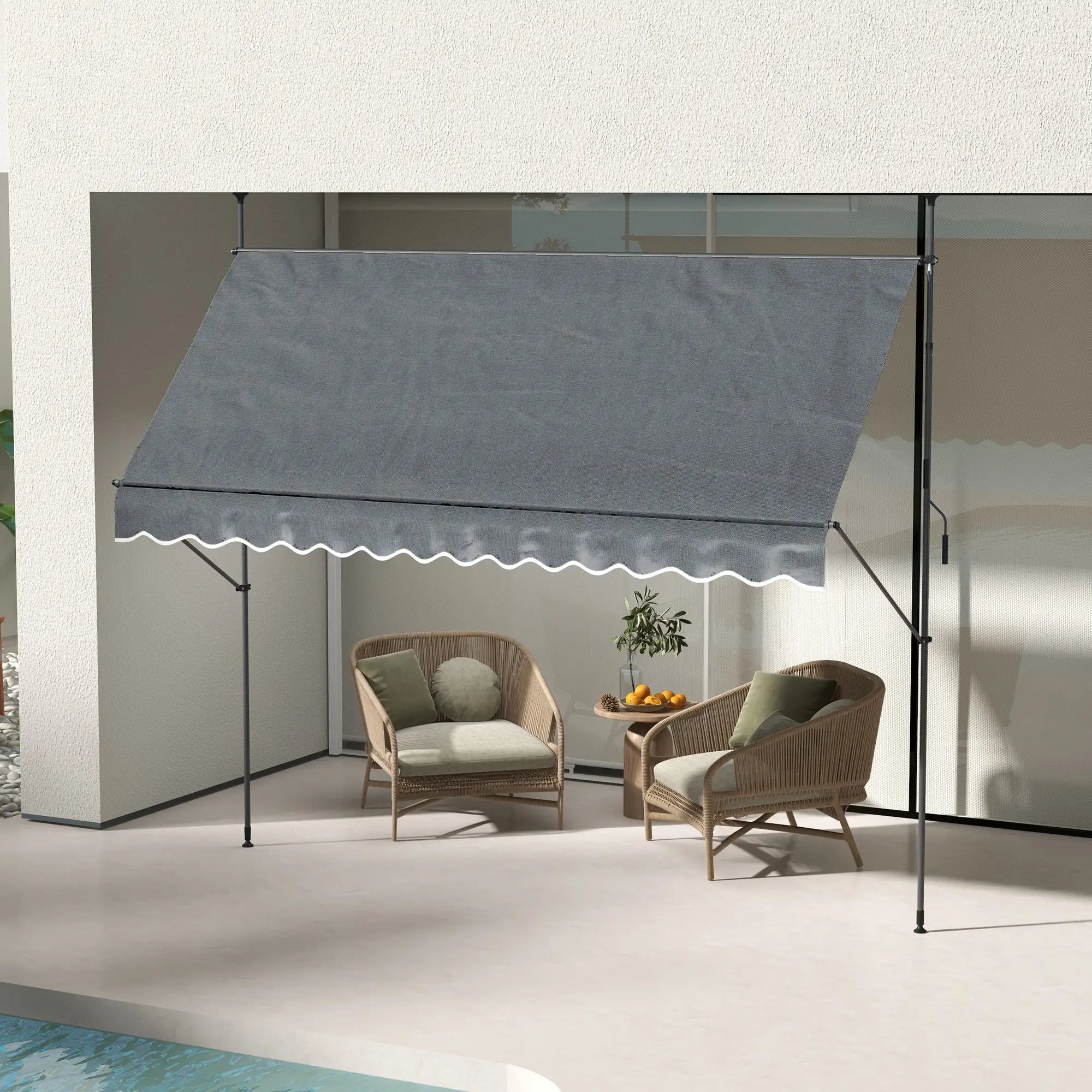 11.5' x 4' Manual Retractable Awning, Freestanding, UV Resistant, Dark Grey Patio Awnings at Gallery Canada