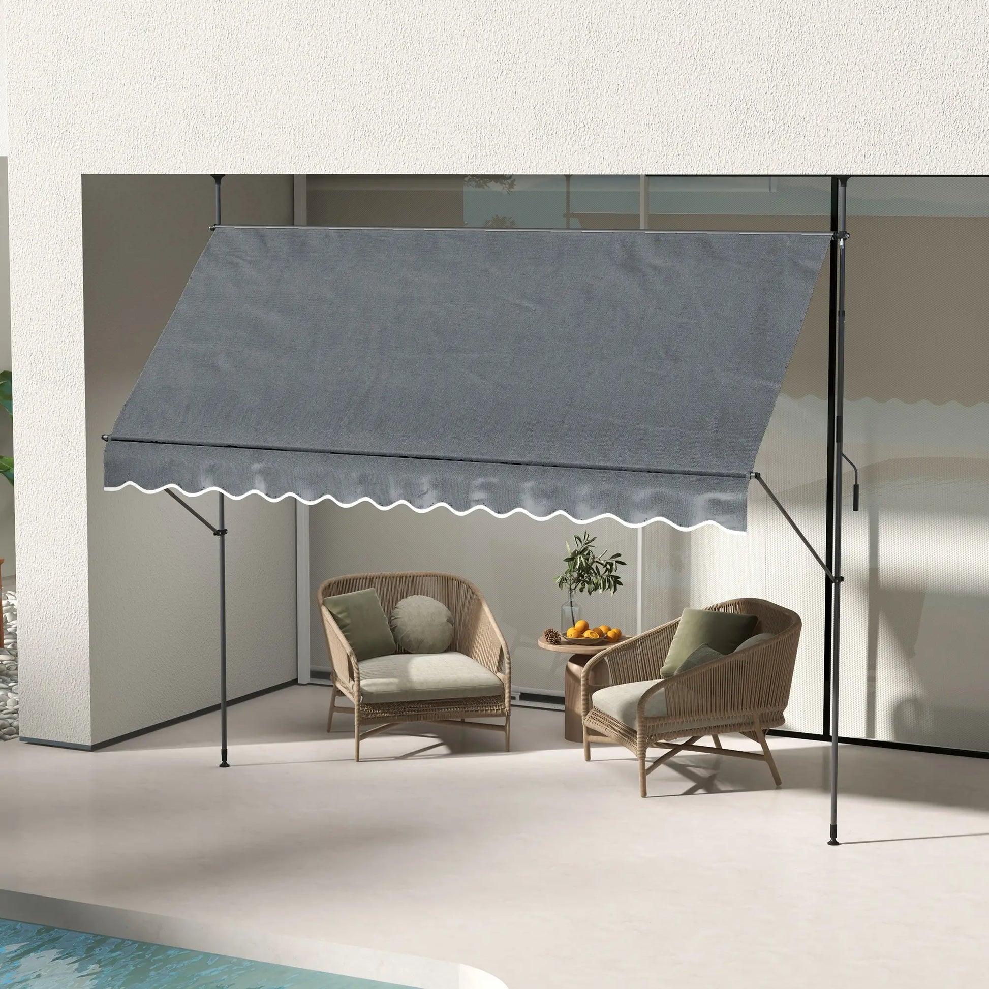 11.5' x 4' Manual Retractable Awning, Freestanding, UV Resistant, Dark Grey Patio Awnings at Gallery Canada