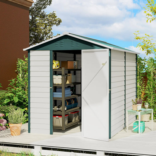 9' x 6' Green Garden Shed, Outdoor Storage With Sloped Roof, Green Sheds Green and White at Gallery Canada