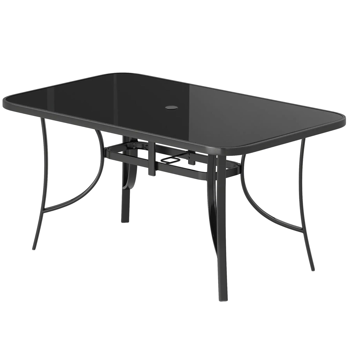 Outdoor Dining Table For 6, Metal Patio Table With Tempered Glass Top