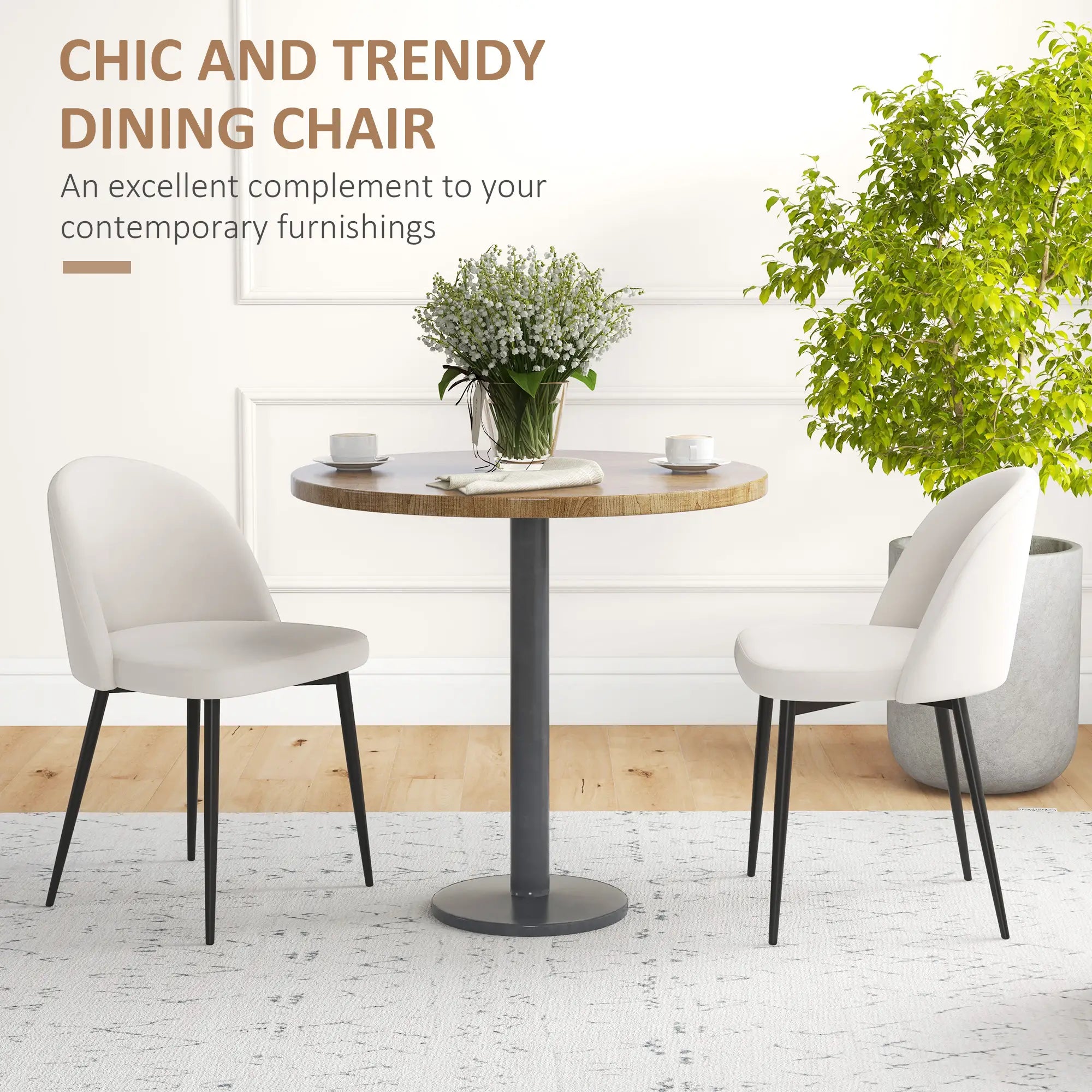 Set of 2 Mid-Back Dining Chairs, Velvet Upholstery, Cream White Dining Chairs at Gallery Canada