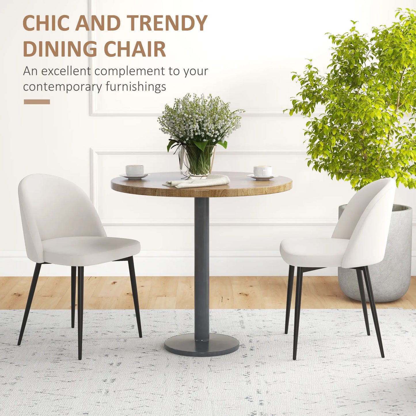 Set of 2 Mid-Back Dining Chairs, Velvet Upholstery, Cream White Dining Chairs at Gallery Canada