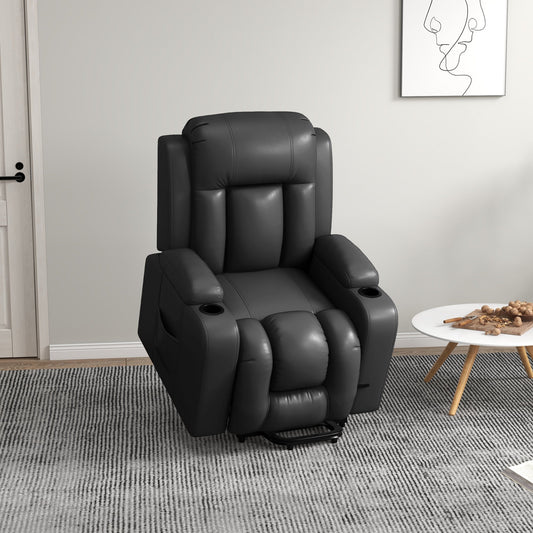 Electric Lift Chair for Elderly, Power Recliner with Footrest, Remote Control, Cup Holders for Living Room, Grey - Gallery Canada