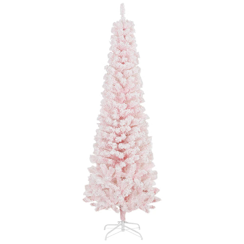 6ft Flocked Pencil Christmas Tree, Realistic Branch Tips, Pink