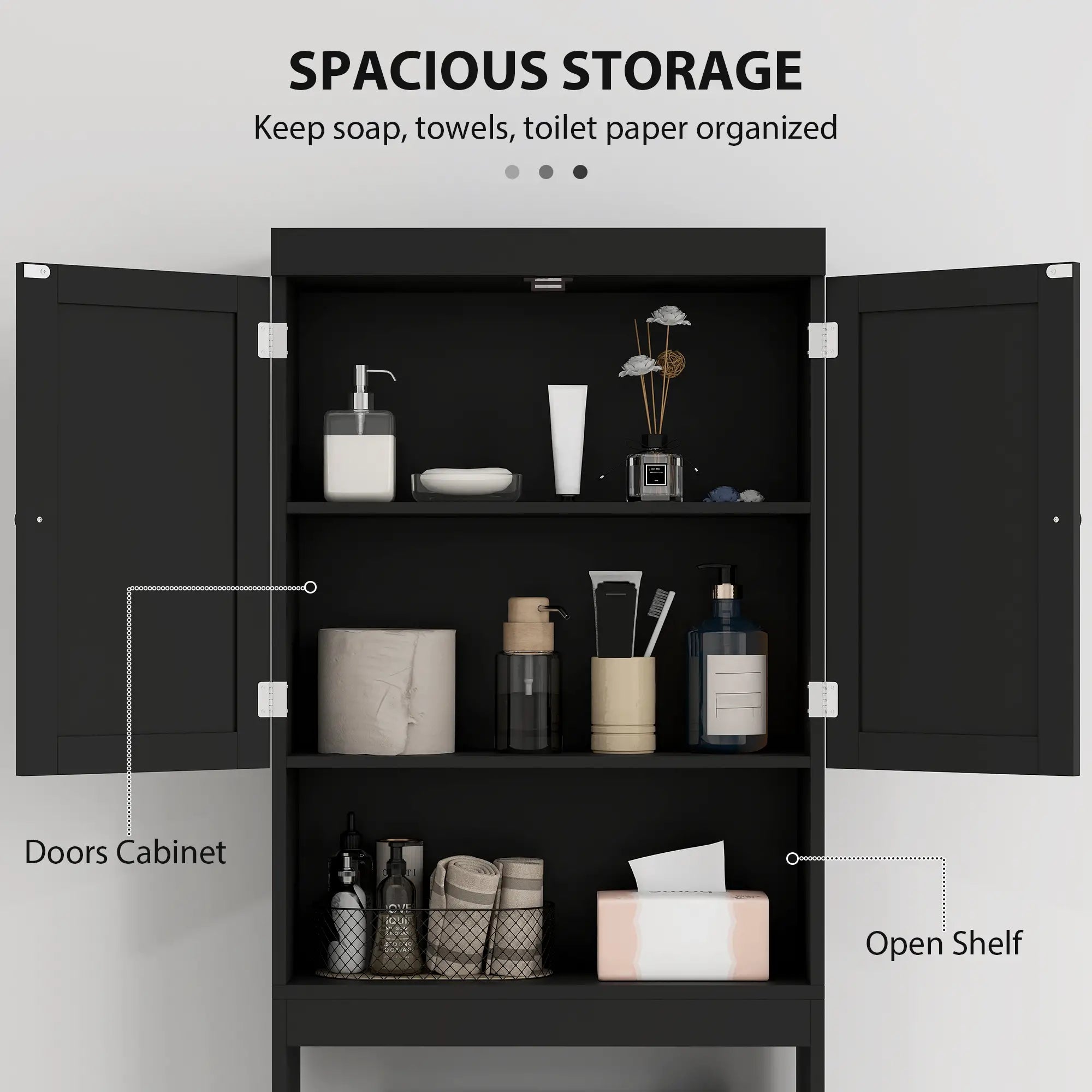 Over Toilet Cabinet, Bathroom Storage with Barn Doors, Open Shelf, Black Bathroom Cabinets at Gallery Canada