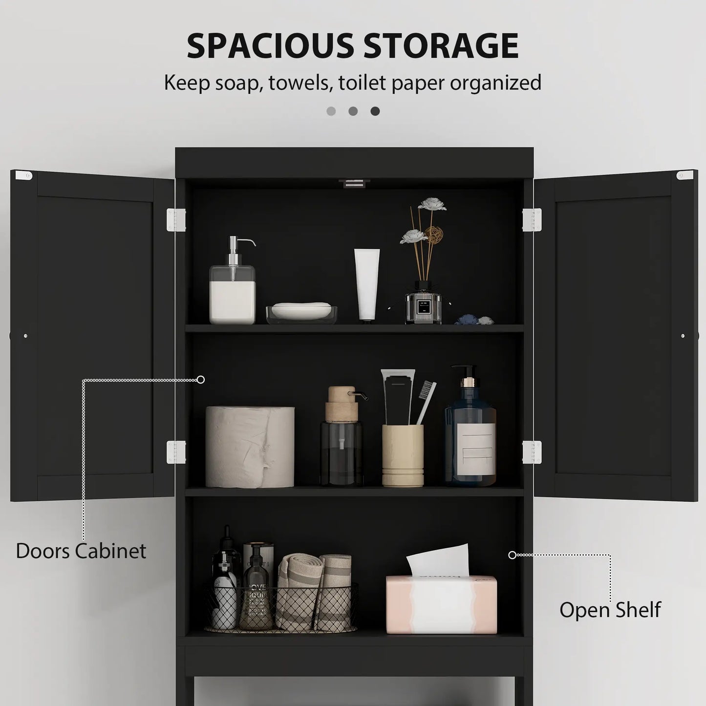 Over Toilet Cabinet, Bathroom Storage with Barn Doors, Open Shelf, Black Bathroom Cabinets at Gallery Canada