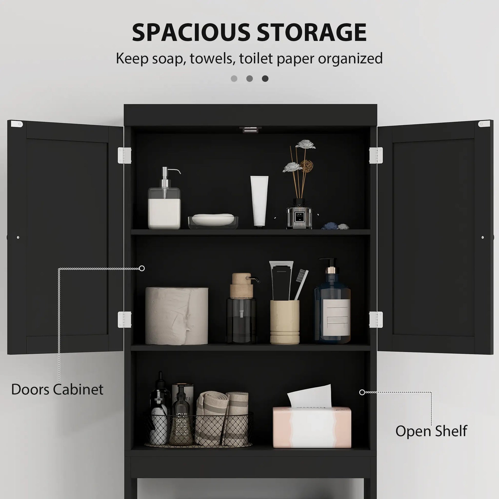 Over Toilet Cabinet, Bathroom Storage with Barn Doors, Open Shelf, Black Bathroom Cabinets at Gallery Canada