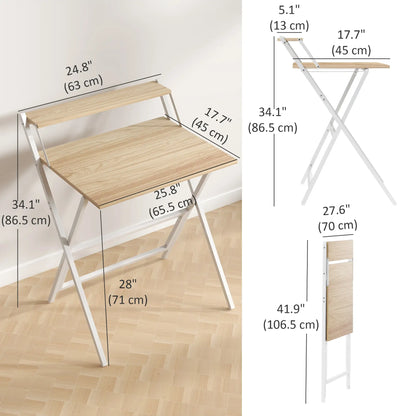 Folding Computer Desk, 27.6" Foldable Desk with Monitor Shelf, Natural Wood Writing Desks at Gallery Canada