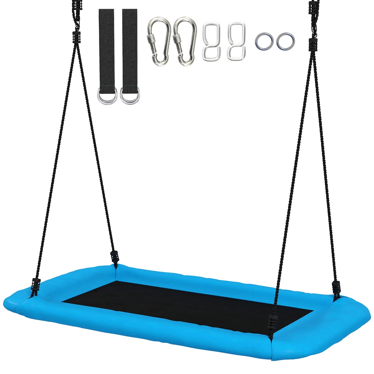 Adjustable Ropes Tree Straps Basket Swing, 58" x 30", 660 lbs Capacity, Blue Gym Sets & Swings Blue, Black at Gallery Canada