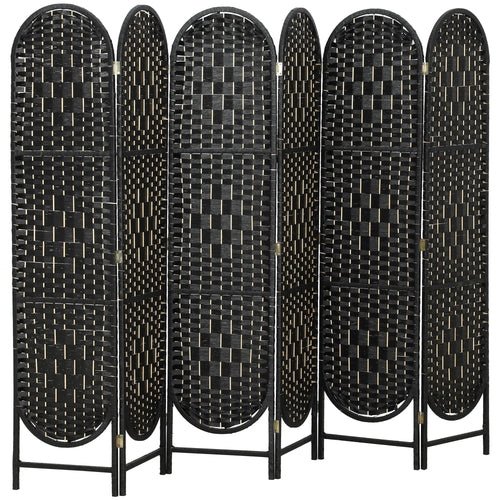 Bohemian Privacy Screen, 6 Panel Folding Room Divider, Arched Top, Black