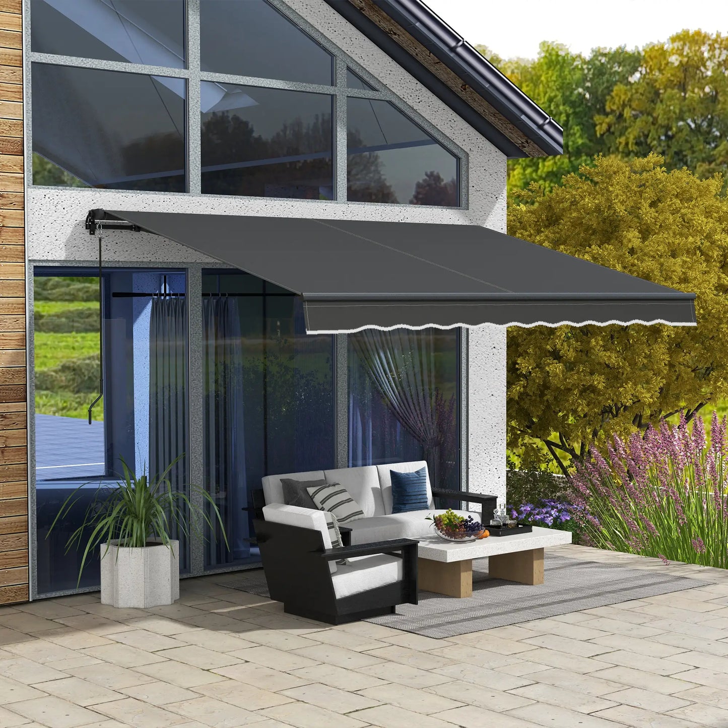 12' x 10' Retractable Awning, UV Resistant Sunshade, Black Patio Awnings at Gallery Canada