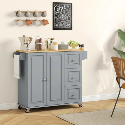 Kitchen Island on Wheels, Drop Leaf Cart with Drawers, Grey Kitchen Islands & Kitchen Carts at Gallery Canada