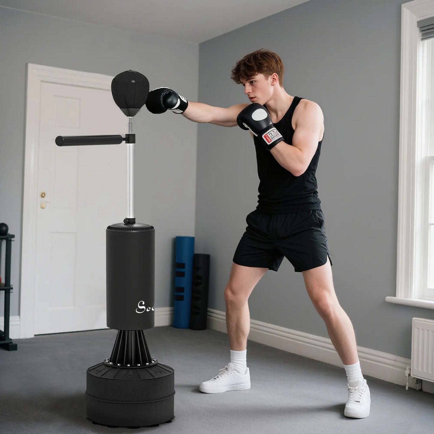 Freestanding Boxing Punch Bag Stand with 360° Rotating Flexible Arm, Speed Ball, Waterable and Sandable Base, Black Punching Bag Stands at Gallery Canada