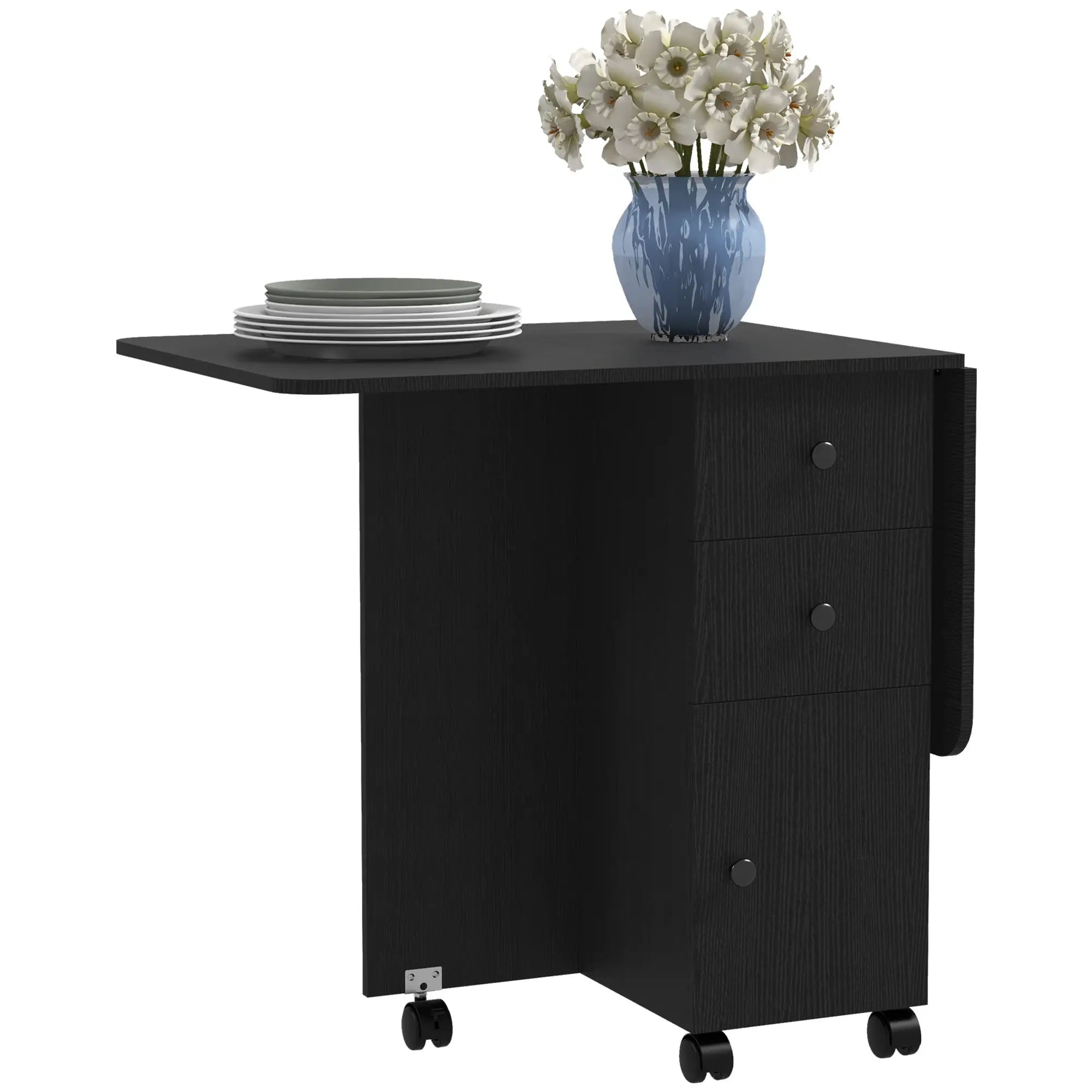 Drop Leaf Dining Table, Mobile Folding Table on Wheels, Black Bar Tables & Dining Tables Black at Gallery Canada