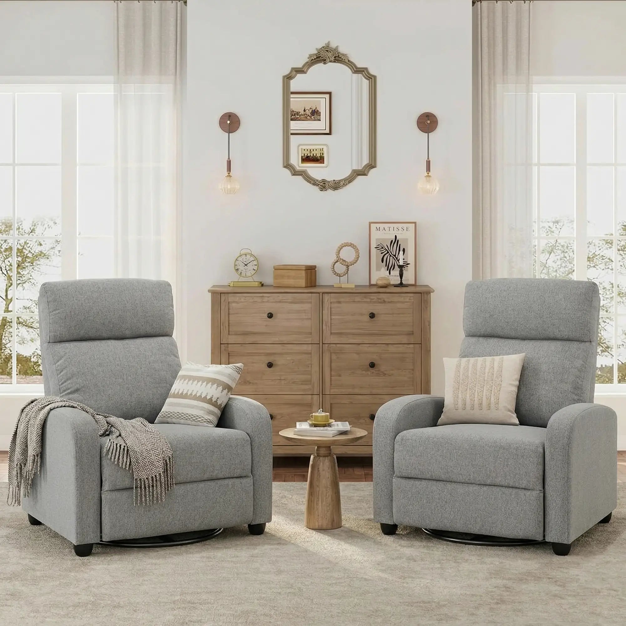 Fabric Recliner Manual Sofa Armchair, Light Grey Single Sofas at Gallery Canada