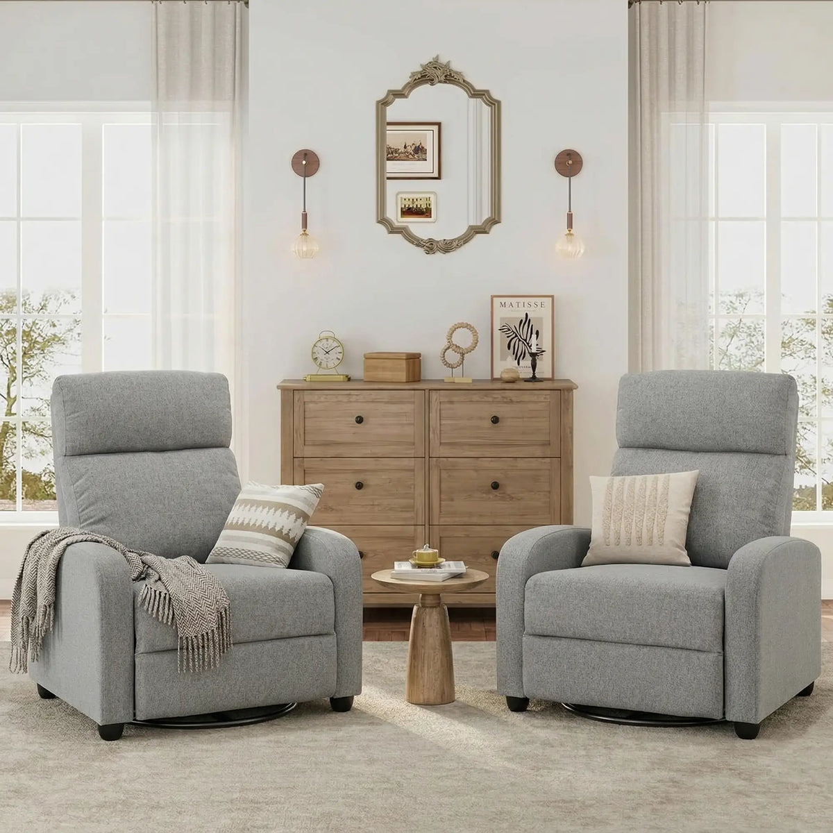 Fabric Recliner Manual Sofa Armchair, Light Grey Single Sofas at Gallery Canada