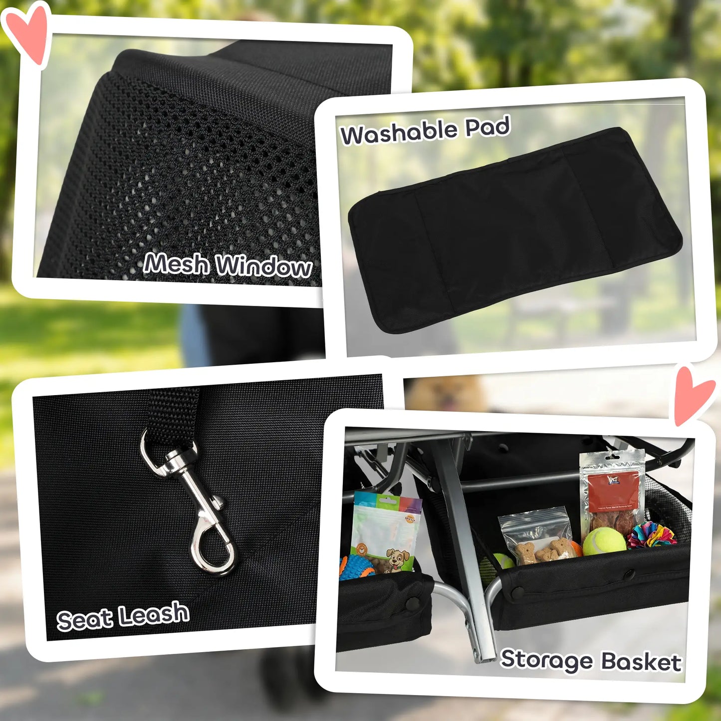 Double Pet Stroller, Foldable Dog Stroller with 2-Seater Carrier, Sunshade, Removable Pad, Safety Belt, Storage Basket Dog Bike Trailers & Strollers at Gallery Canada