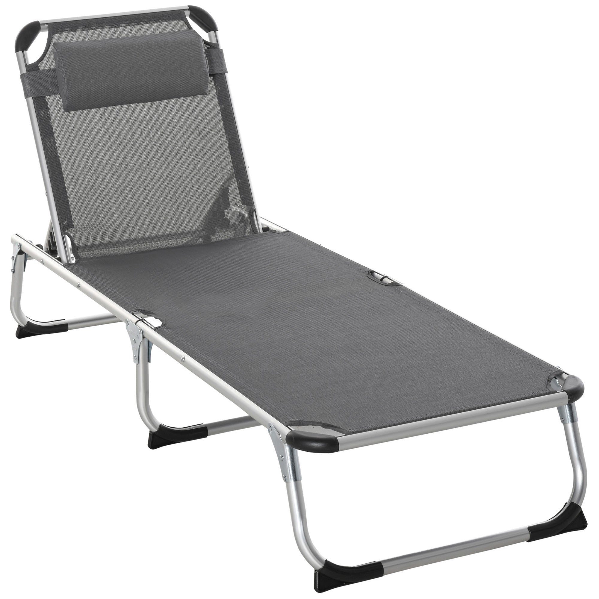 Folding Lounge Chair, Patio Lounger with Headrest, 5-Level Adjustable Backrest, and Aluminum Frame, Grey - Gallery Canada