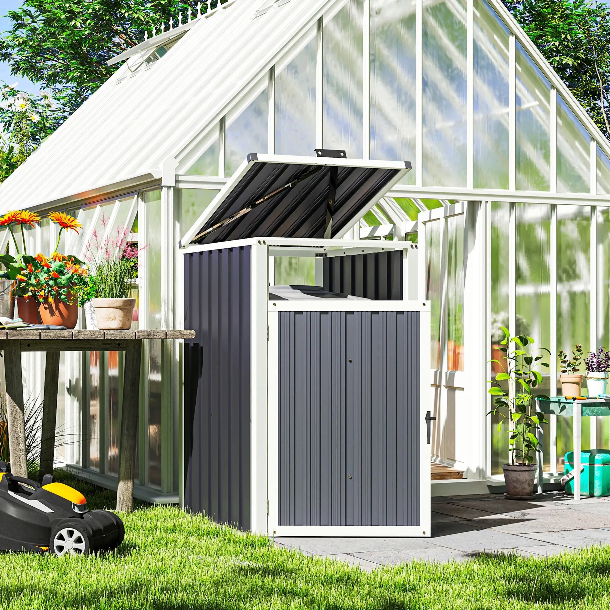 Lockable Outdoor Storage Shed, Single Garbage Bin, Galvanized Frame, Dark Grey Sheds at Gallery Canada