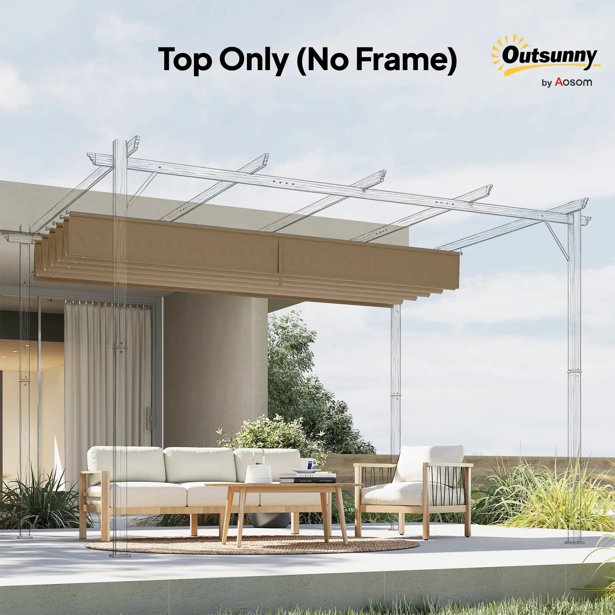 Retractable Pergola Canopy, 10' x 10', Tan Gazebo Canopy Replacement at Gallery Canada