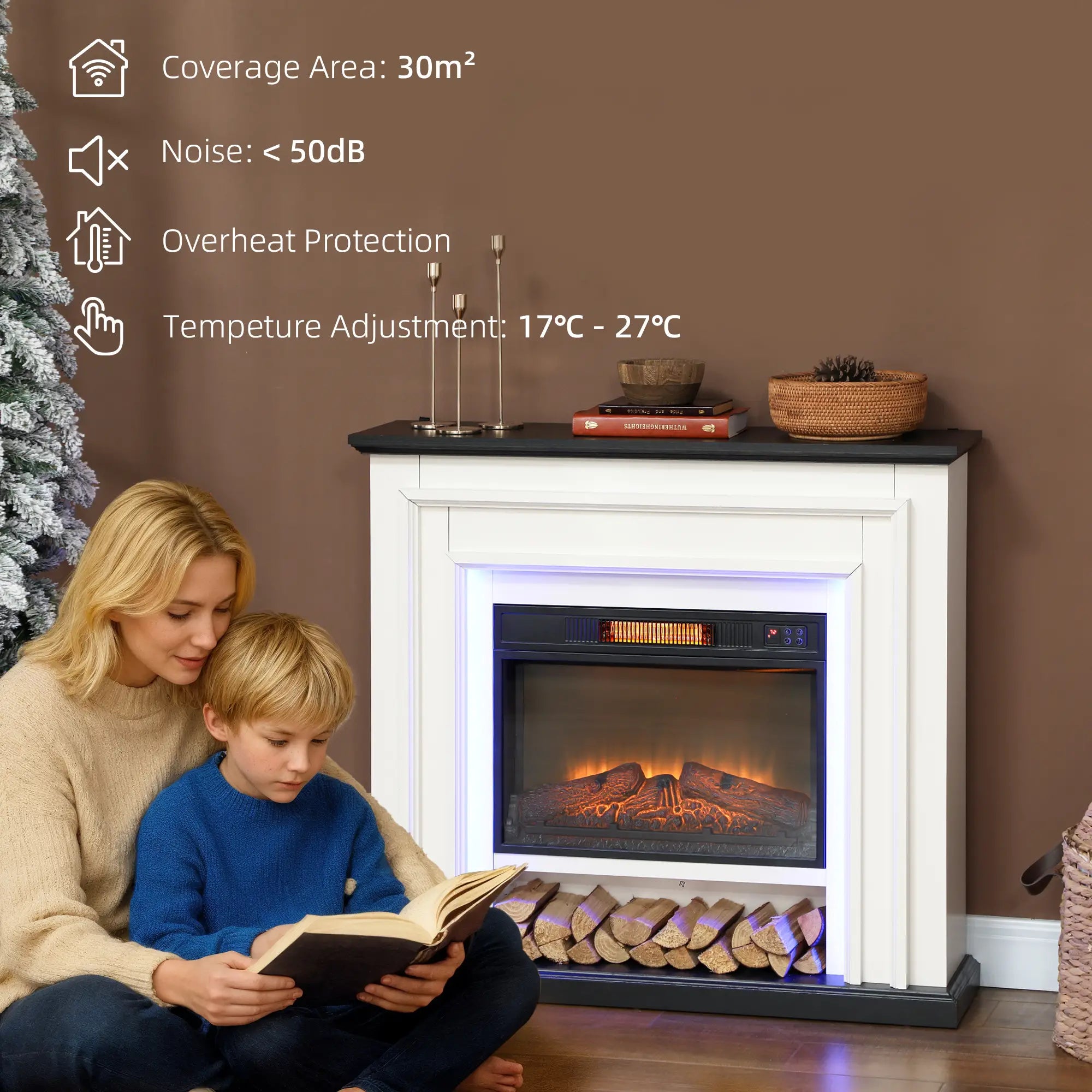 41 Inch Electric Fireplace, 1400W Heater, Adjustable 3D Flame, Black and White Electric Fireplaces at Gallery Canada