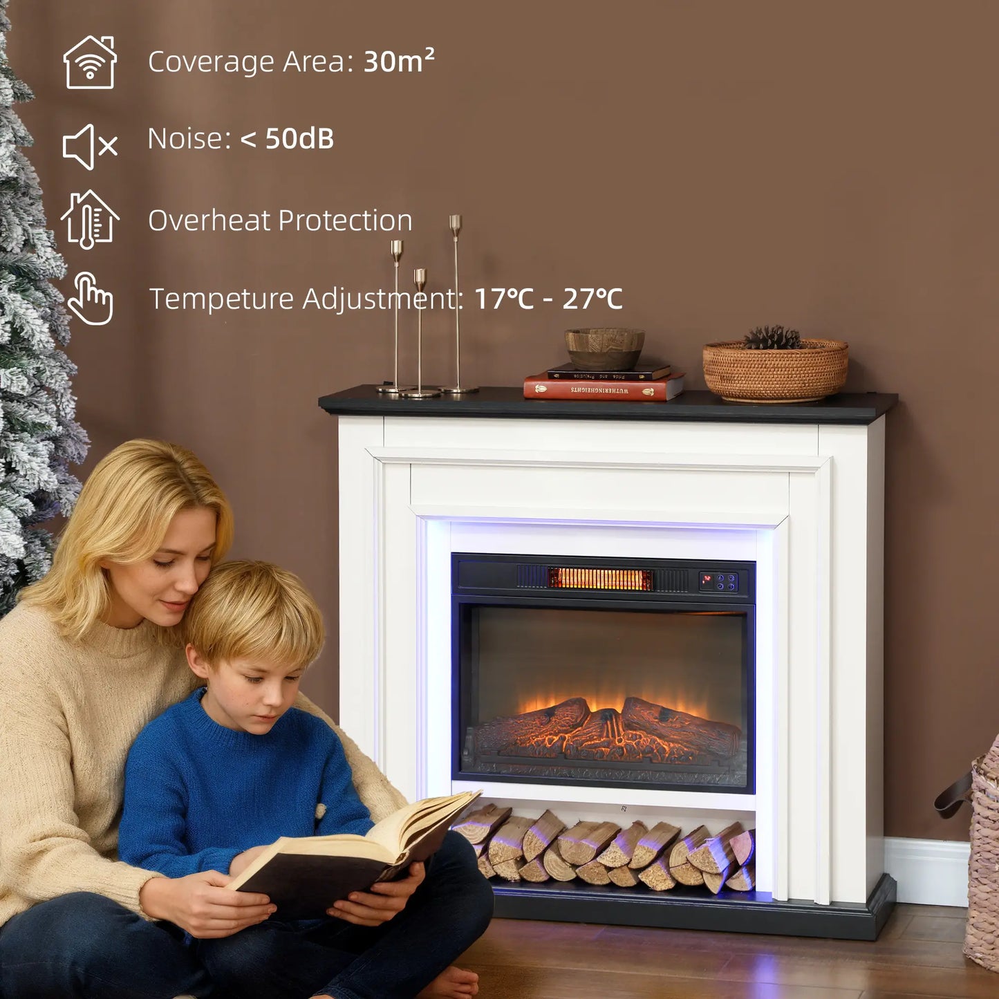 41 Inch Electric Fireplace, 1400W Heater, Adjustable 3D Flame, Black and White Electric Fireplaces at Gallery Canada