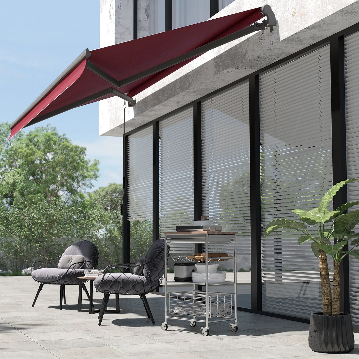 10' x 8' Retractable Awning, Sun Shade Canopy, Aluminum Frame, UV Protection, Red Deck Awnings at Gallery Canada