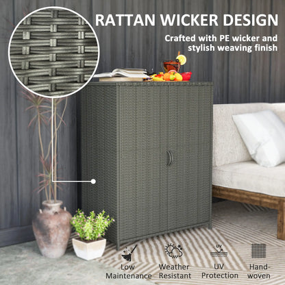 Wicker Outdoor Storage Cabinet, 4 Shelves, 2 Doors, Dark Grey Patio Storage Boxes at Gallery Canada