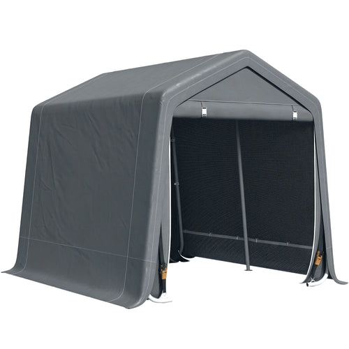 9.2' x 7.9' Garden Storage Tent, Metal Frame, Double Zipper Doors, Dark Grey