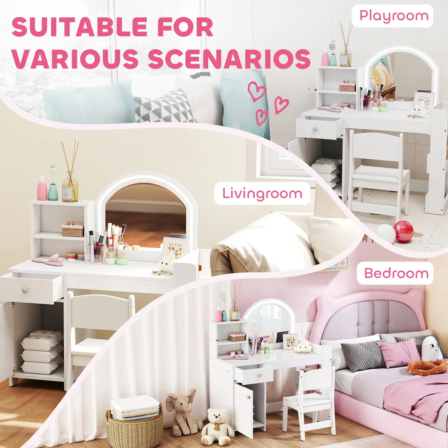 Kids Vanity Set, Toddler Dressing Table and Chair, White Toy Vanity at Gallery Canada