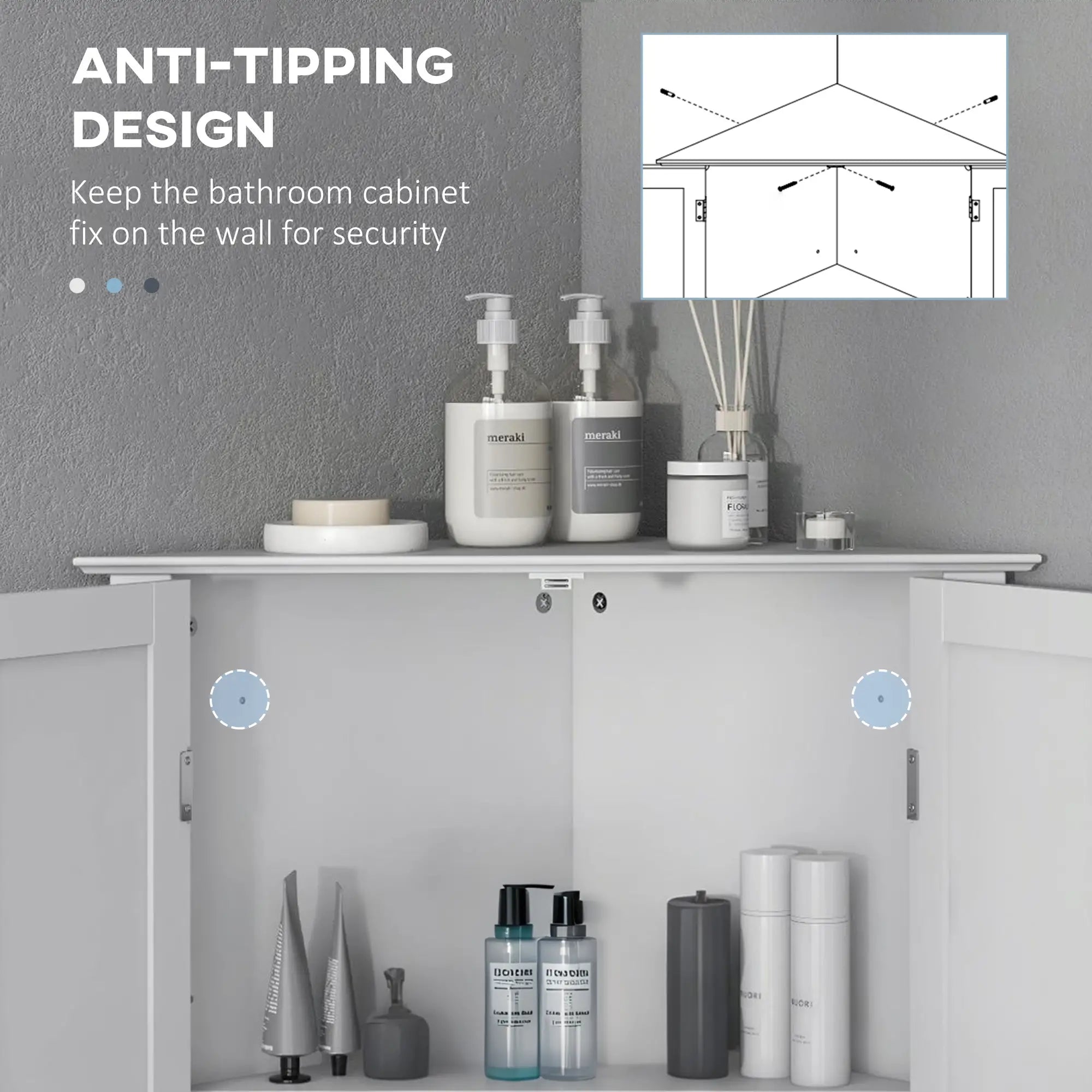 Modern Bathroom Storage Cabinet, Corner with Doors, Adjustable Shelf, White Bathroom Cabinets at Gallery Canada