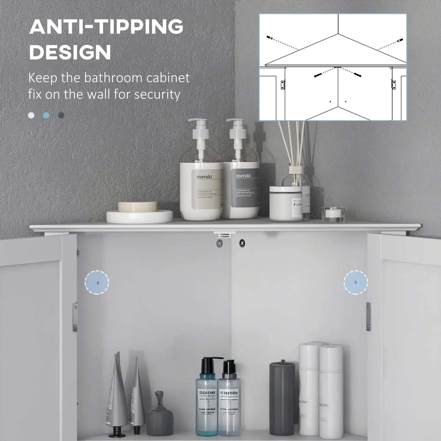 Modern Bathroom Storage Cabinet, Corner with Doors, Adjustable Shelf, White Bathroom Cabinets at Gallery Canada