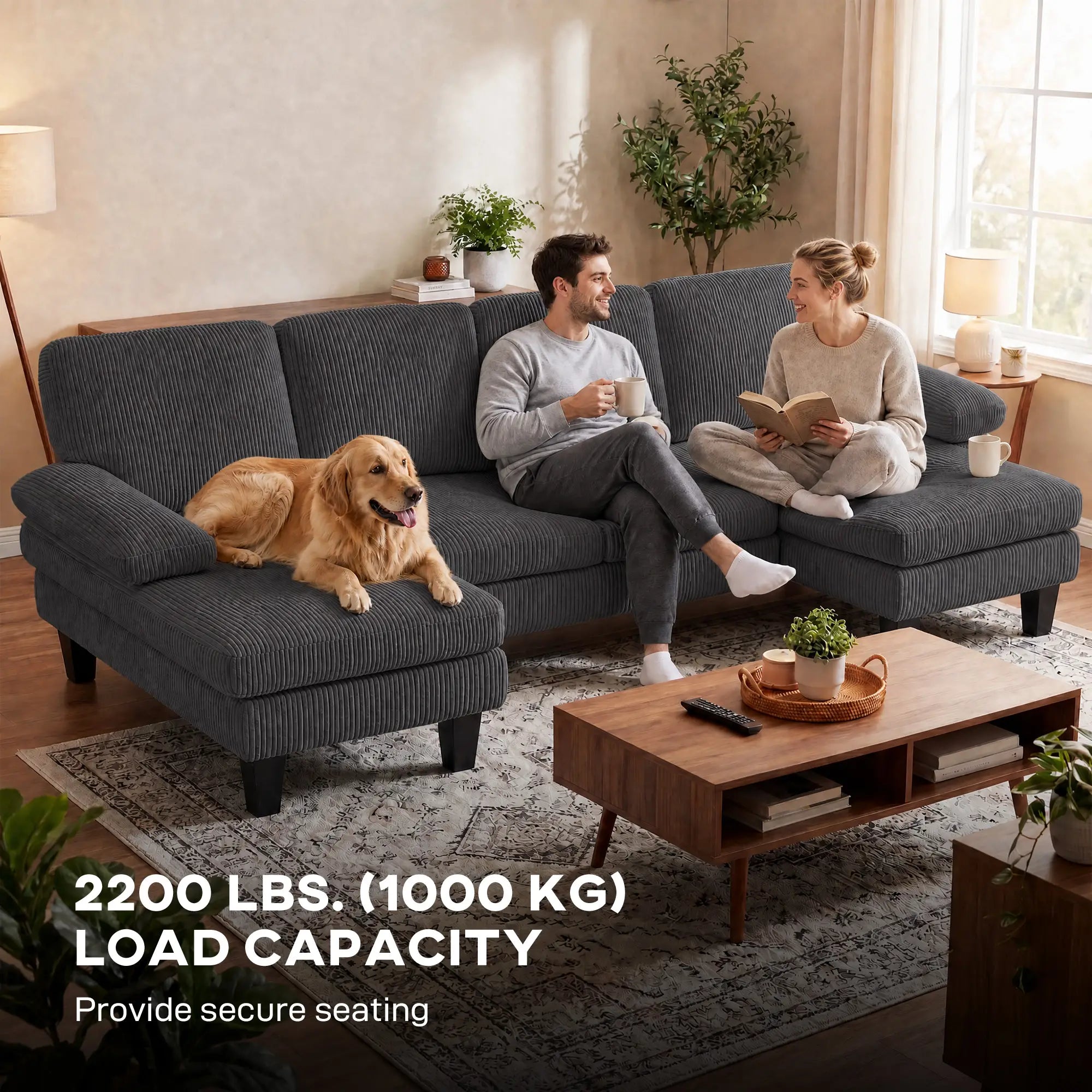 U Shaped Sectional Sofa, Double Chaise, 2200lb Capacity, Dark Grey 3-Seater Sofas at Gallery Canada