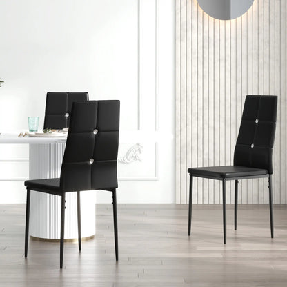 Set of 6 Button Tufted Side Chairs, Upholstered Seat, Steel Legs, Black Dining Chairs at Gallery Canada