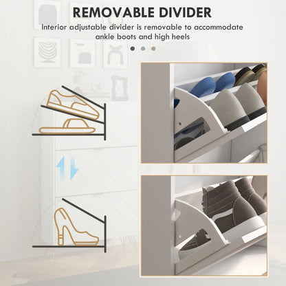 Modern Shoe Storage Cabinet, 3 Flip Drawers for 18 Pairs, Narrow, White