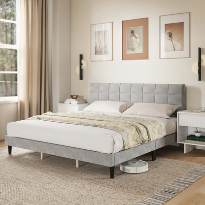 King Size Bed Frame, Upholstered Headboard, Wood Slats, 1100 lbs, Grey Bed Frames at Gallery Canada