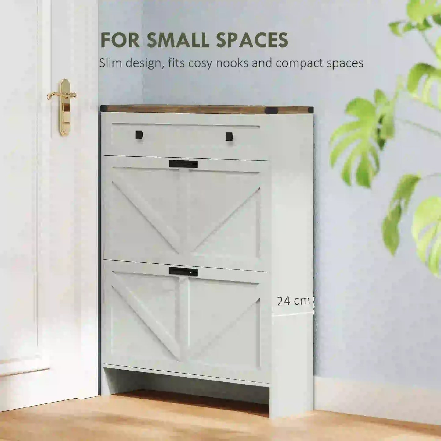 Narrow Shoe Storage Cabinet, 2 Flip Drawers, 1 Drawer, 12 Pairs, White Shoe Storage Cabinets & Racks at Gallery Canada