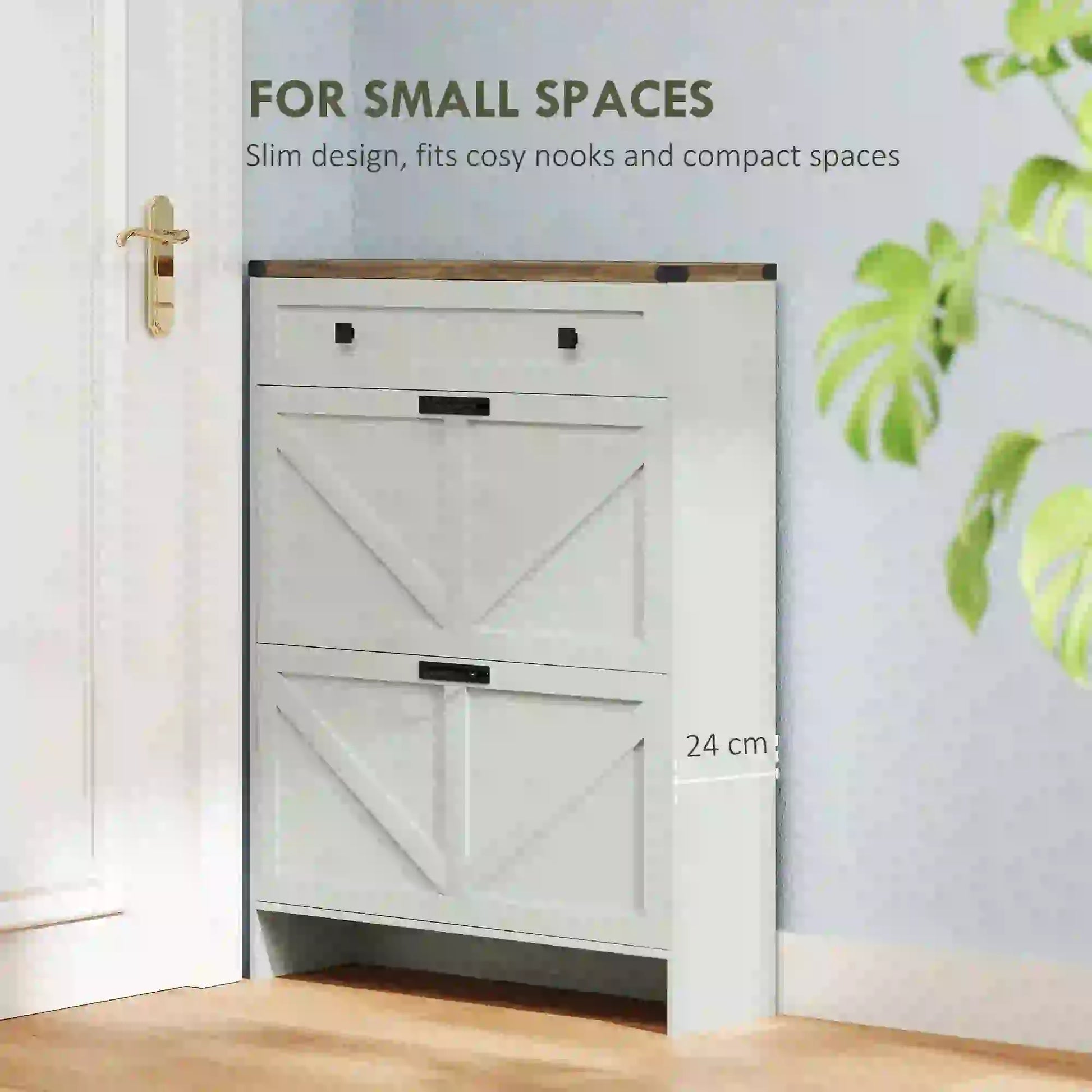 Narrow Shoe Storage Cabinet, 2 Flip Drawers, 1 Drawer, 12 Pairs, White Shoe Storage Cabinets & Racks at Gallery Canada