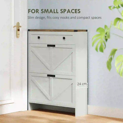 Narrow Shoe Storage Cabinet, 2 Flip Drawers, 1 Drawer, 12 Pairs, White Shoe Storage Cabinets & Racks at Gallery Canada