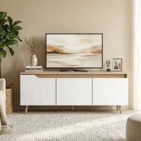 Meuble TV pour téléviseurs jusqu'à 55 pouces, console TV de style ferme, chêne et blanc