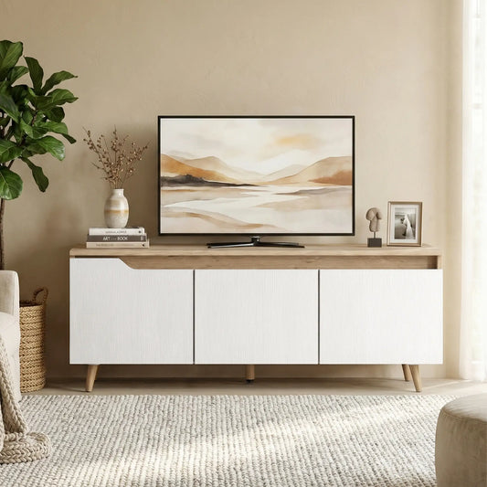 TV Stand for TVs up to 55 Inches, Farmhouse TV Console, Oak and White TV Stands Multi Colour at Gallery Canada