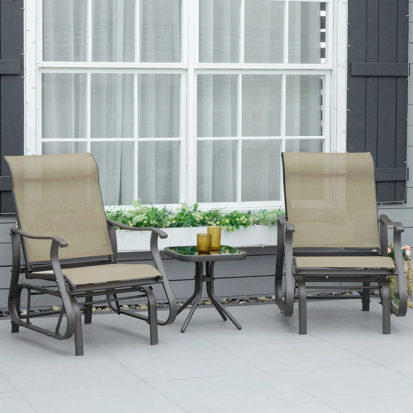 3PCs Gliding Rocking Chair, Bistro Tea Table Set, Grey Outdoor Gliders at Gallery Canada