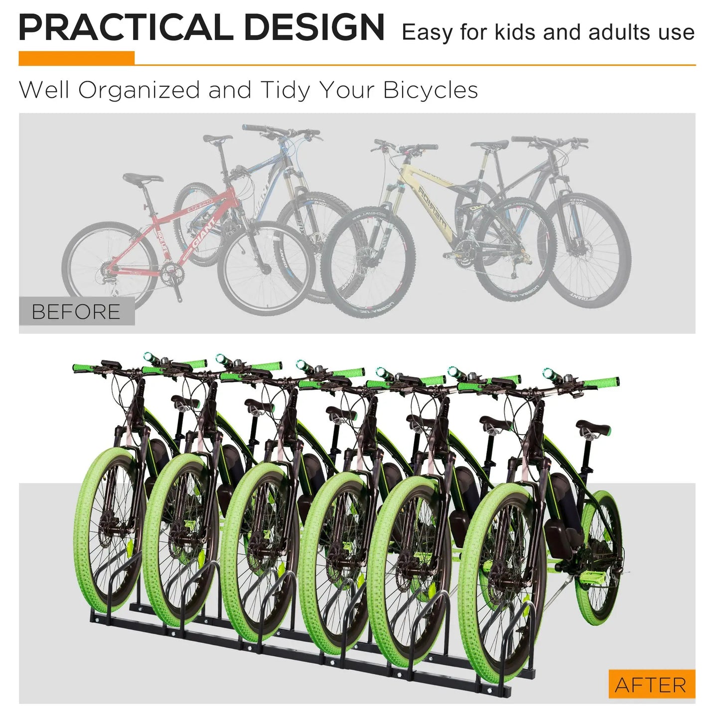 6-Bike Bicycle Floor Parking Rack Cycling Storage Stand Ground Mount Garage Organizer for Indoor and Outdoor Use Black Bike Parking Stands at Gallery Canada