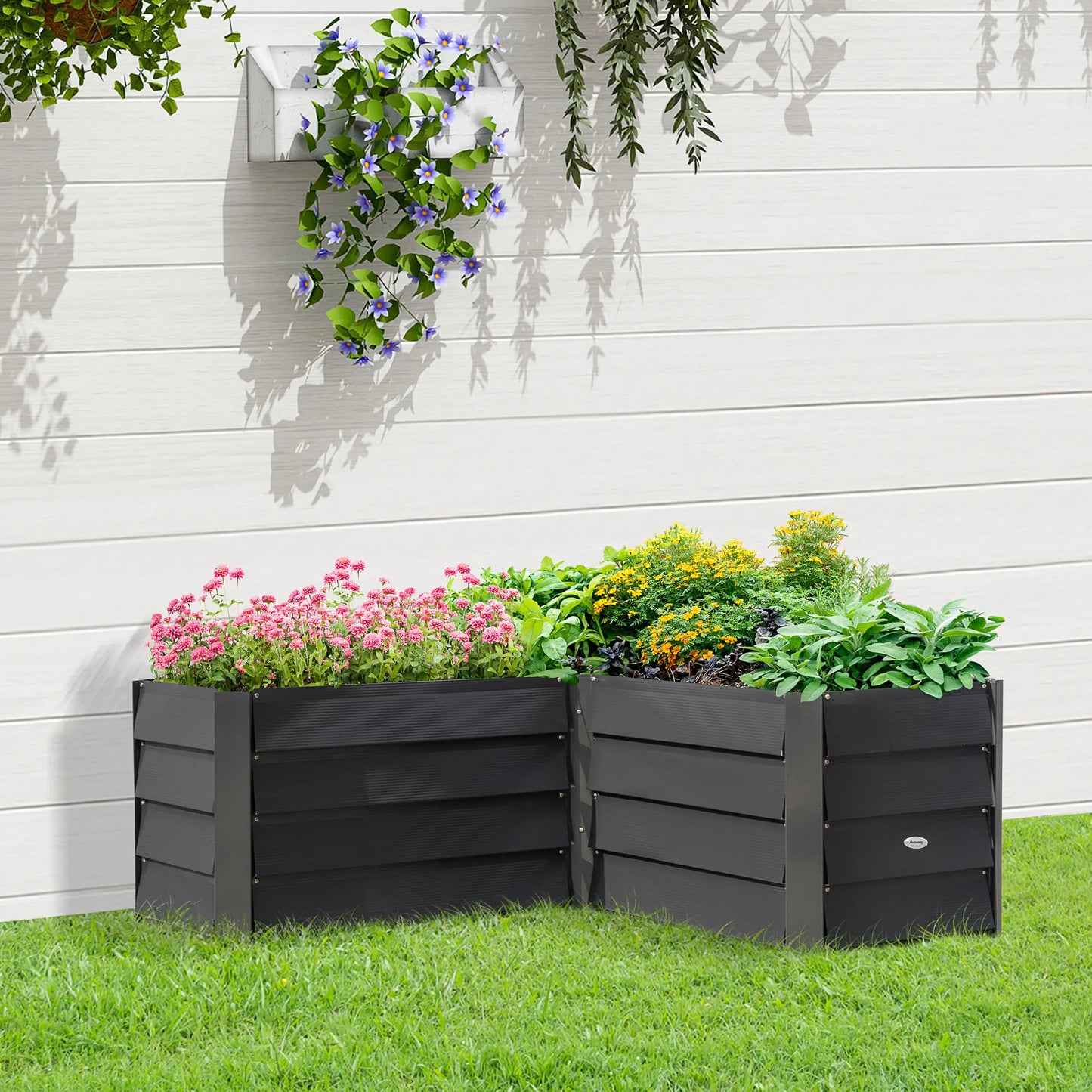 45" x 45" x 17" L-Shaped Galvanized Steel Raised Garden Bed, Dark Grey Raised Garden Beds at Gallery Canada