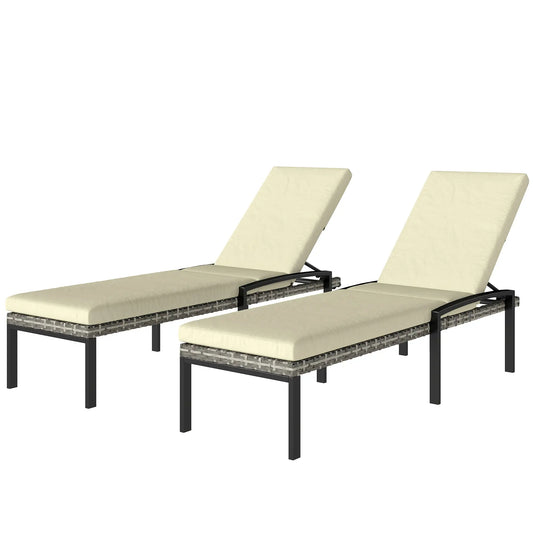 Outdoor Wicker Chaise Lounge Chairs, Set of 2, 5-Level Adjustable Backrest Wicker Chaise Loungers Gradient Grey, Cream White, Black at Gallery Canada