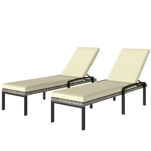 Outdoor Wicker Chaise Lounge Chairs, Set of 2, 5-Level Adjustable Backrest