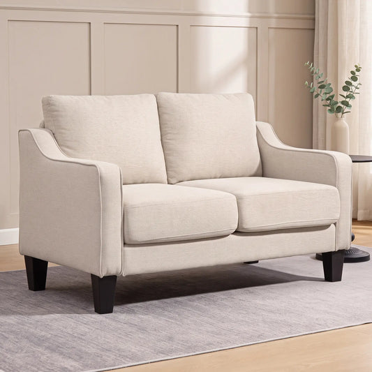 Modern Loveseat Sofa, Pocket Spring, Linen Upholstered, Beige 2-Seater Sofas Beige at Gallery Canada