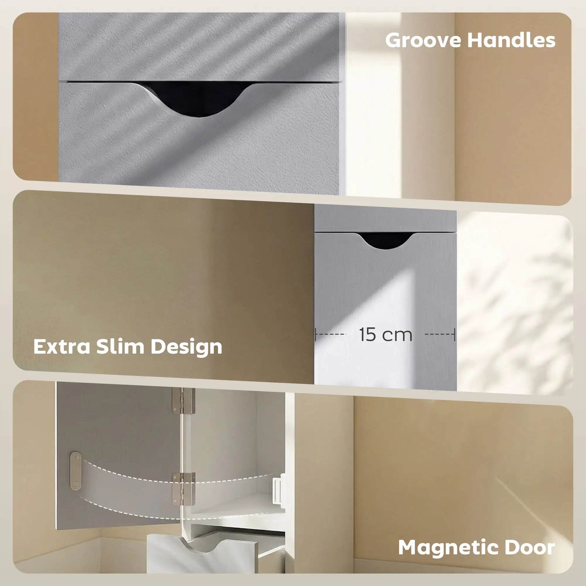 Tall Narrow Bathroom Storage Cabinet with Drawers, Open Shelves, White Grey Bathroom Cabinets at Gallery Canada